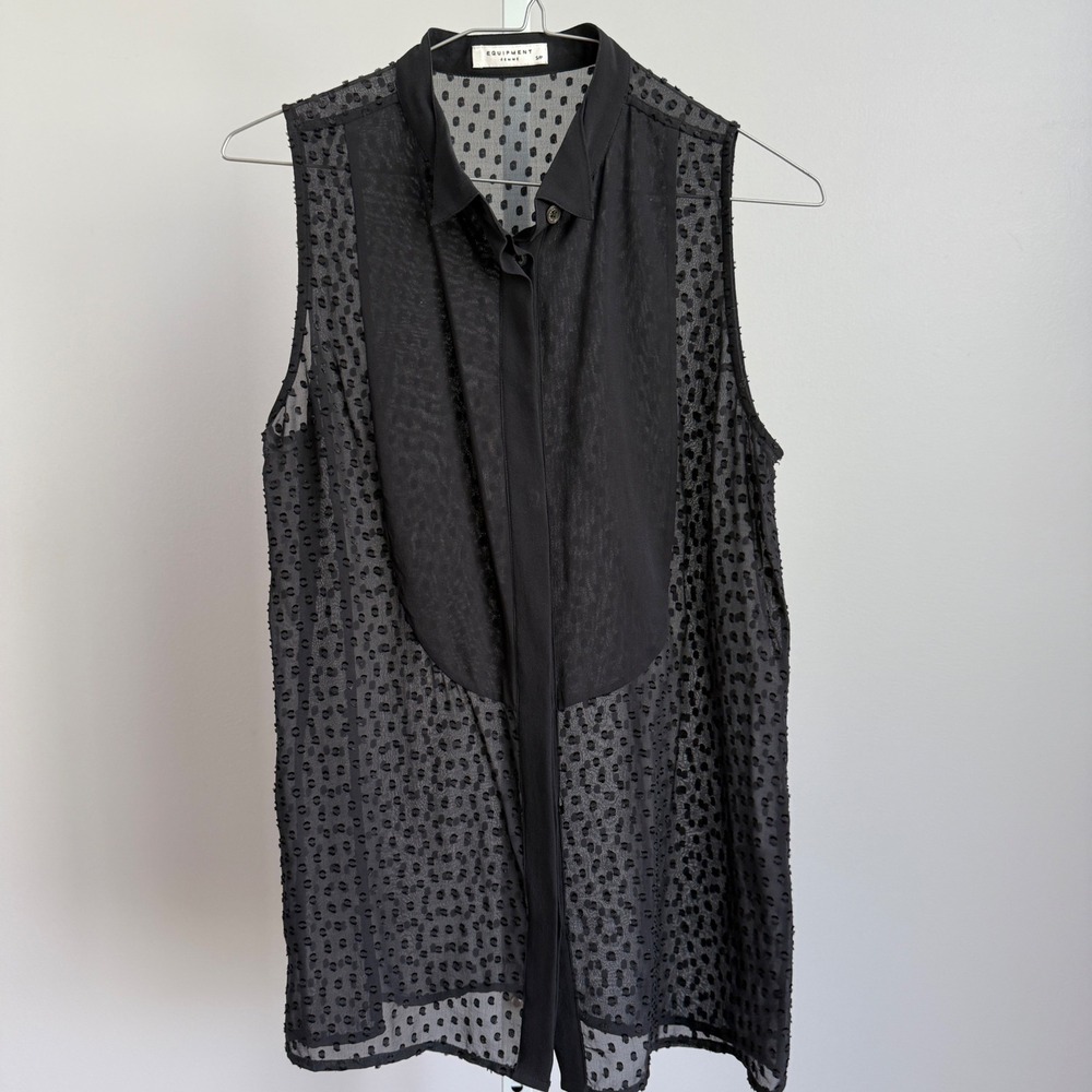 Equipment 100% Silk‎ Femme Luxury Minimalist Black Sleeveless Silk Blouse sz S